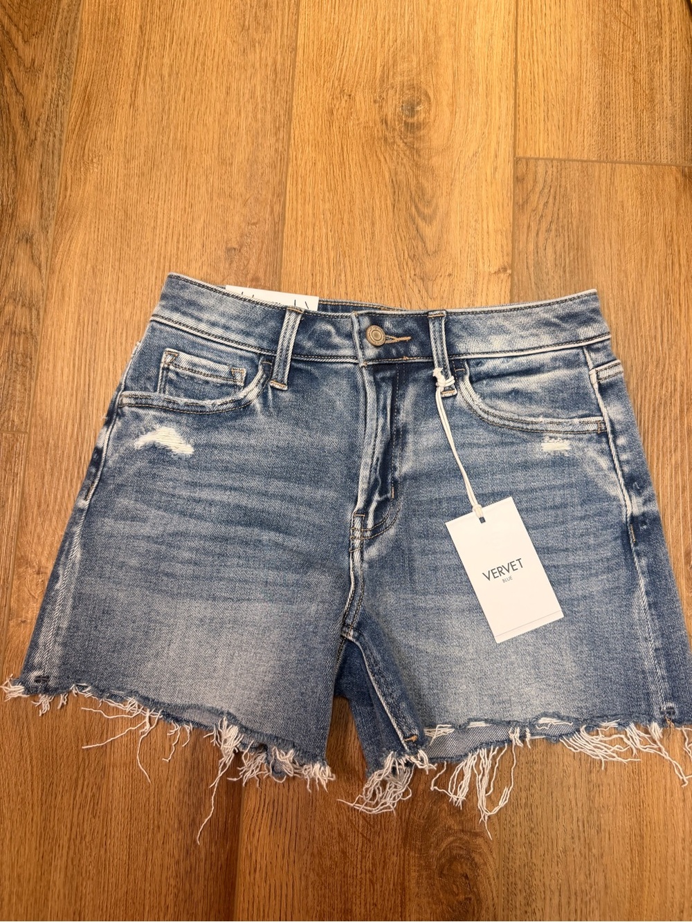 VERVET BY FLYING MONKEY Distressed Light Blue Denim Jean Shorts